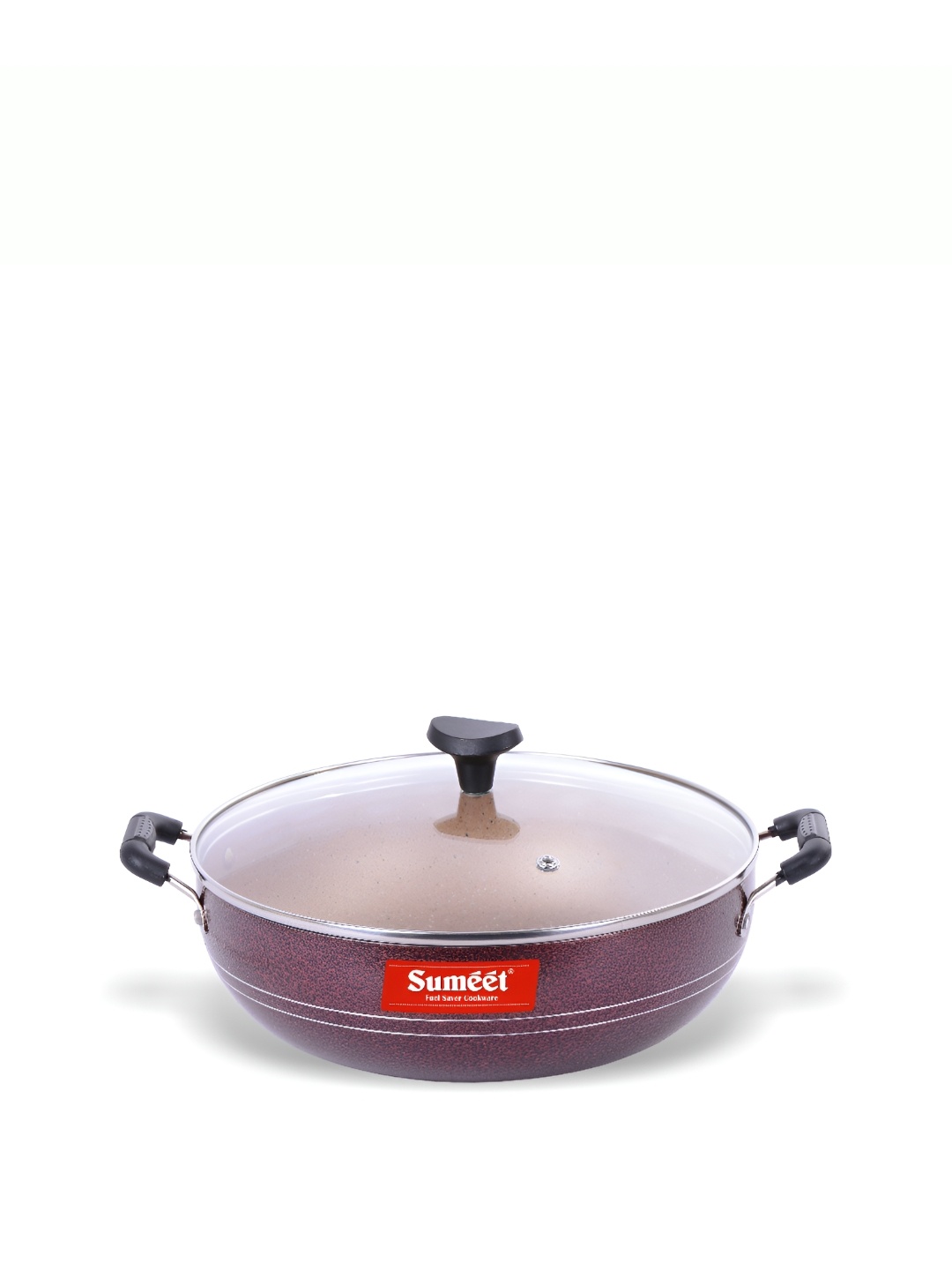 

Sumeet Peach & Black Non Stick Kadhai With Glass Lid
