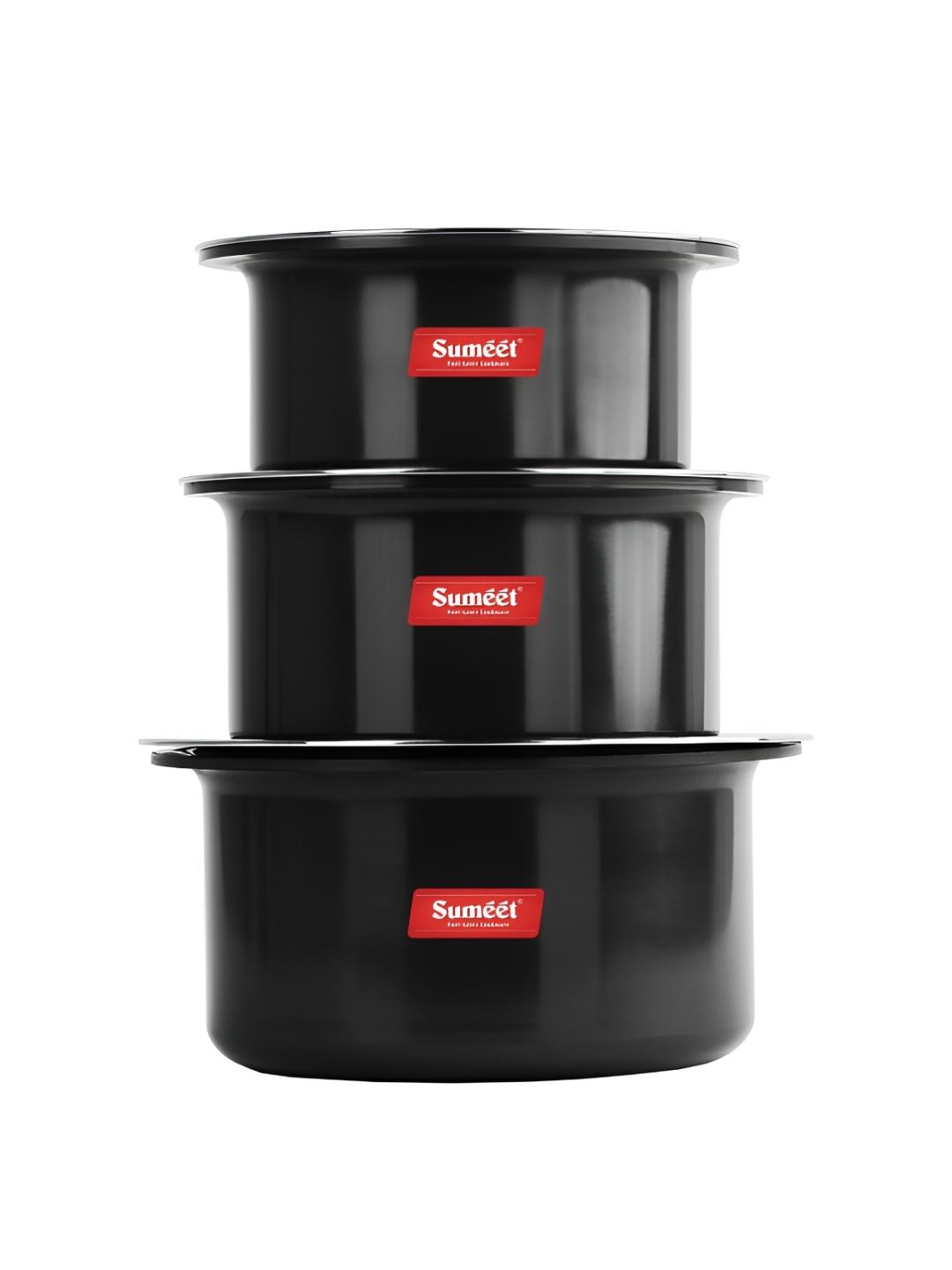 

Sumeet Black 3 Pieces Aluminium Dishwasher Safe Tope Set