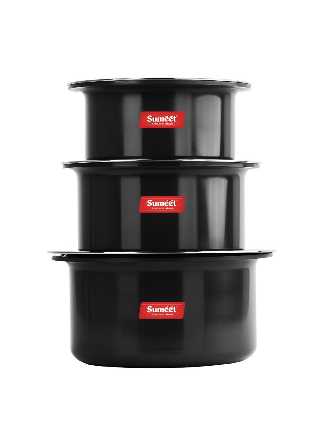 

Sumeet Black 3 Pieces Aluminium Dishwasher Safe Tope Set