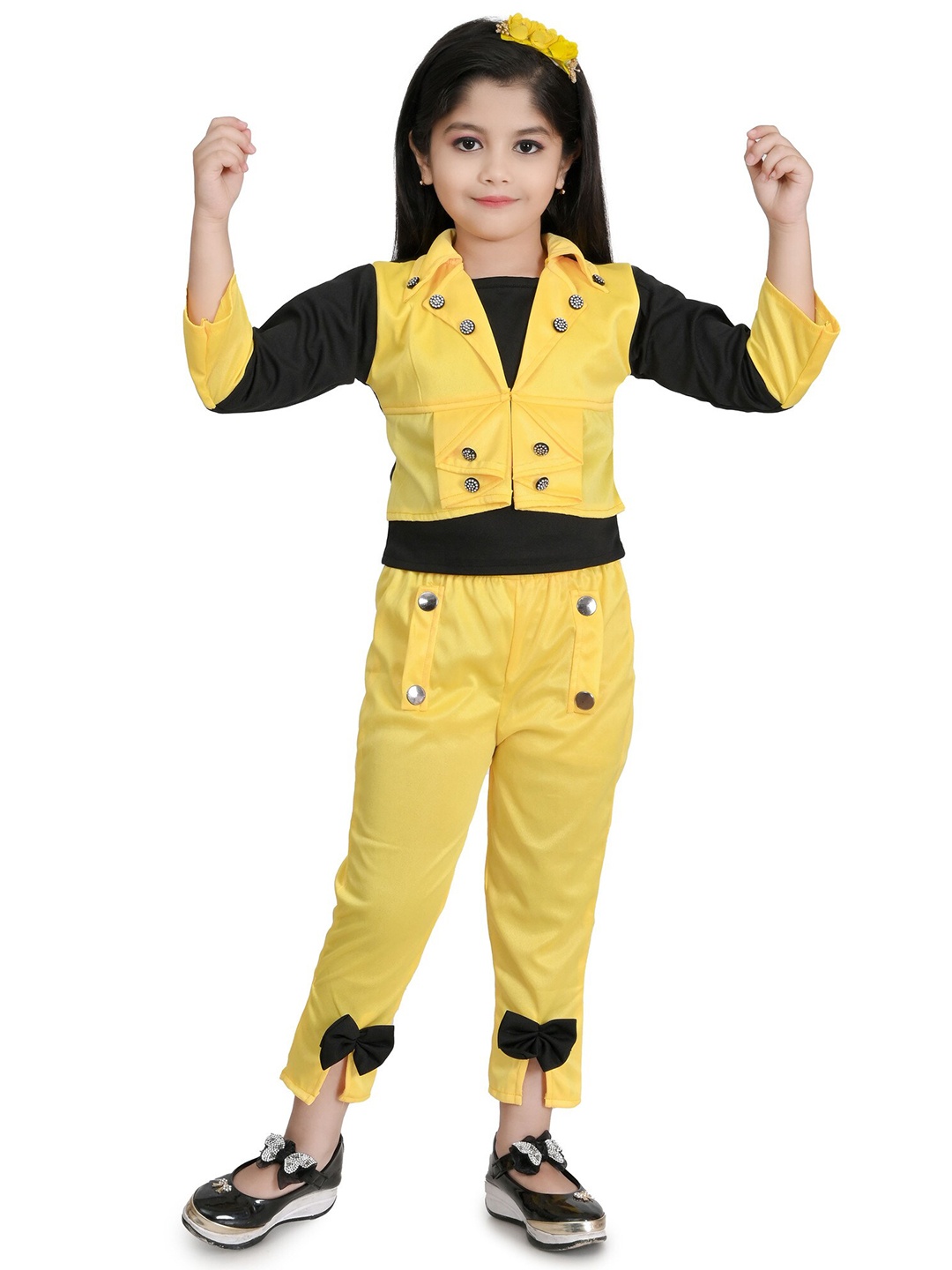 

BAESD Girls Shirt Collar Top with Pyjamas, Yellow