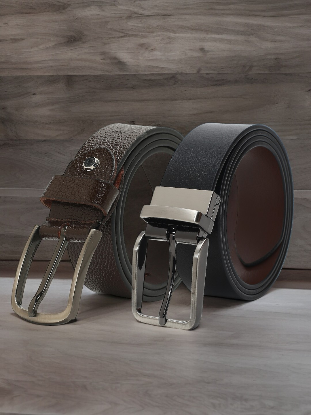 

CRUSSET Men Set Of 2 Textured Leather Reversible Belt, Black