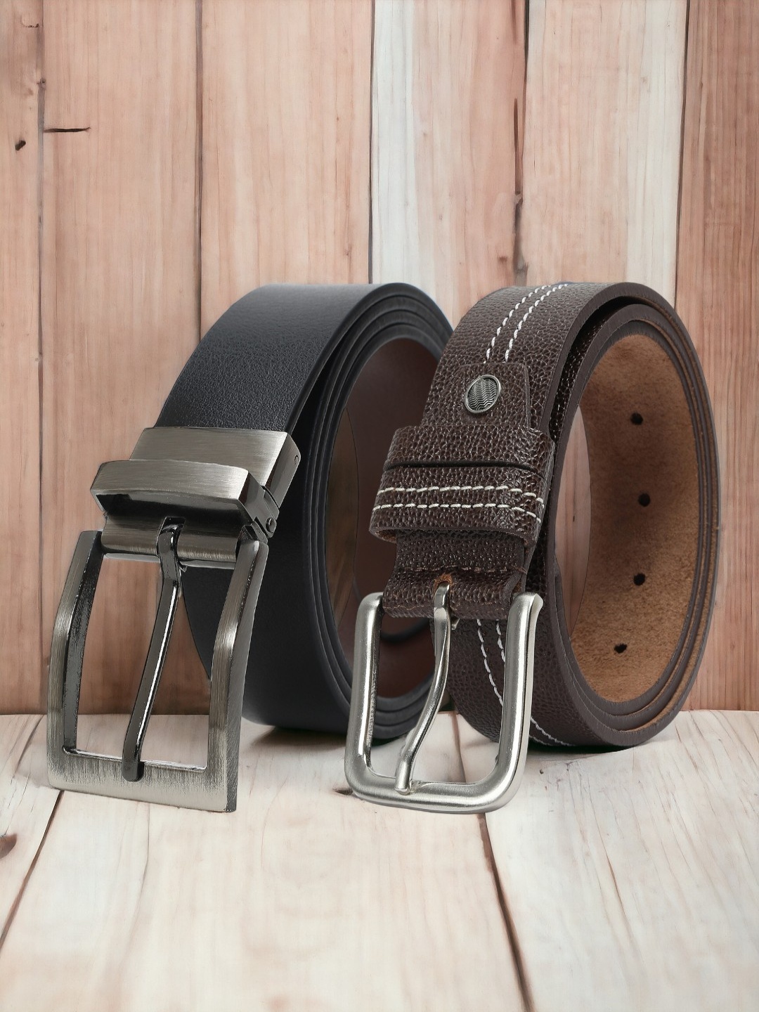 

CRUSSET Men Set Of 2 Textured Leather Reversible Belt, Black