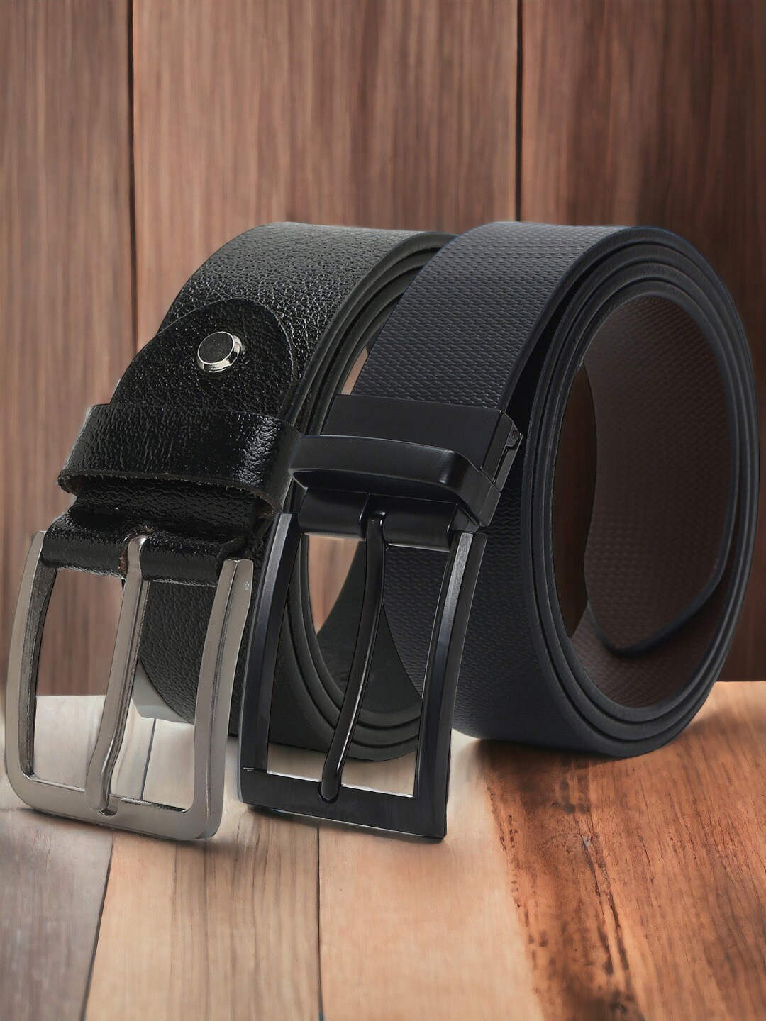 

CRUSSET Men Pack Of 2 Textured Leather Formal Belt, Black