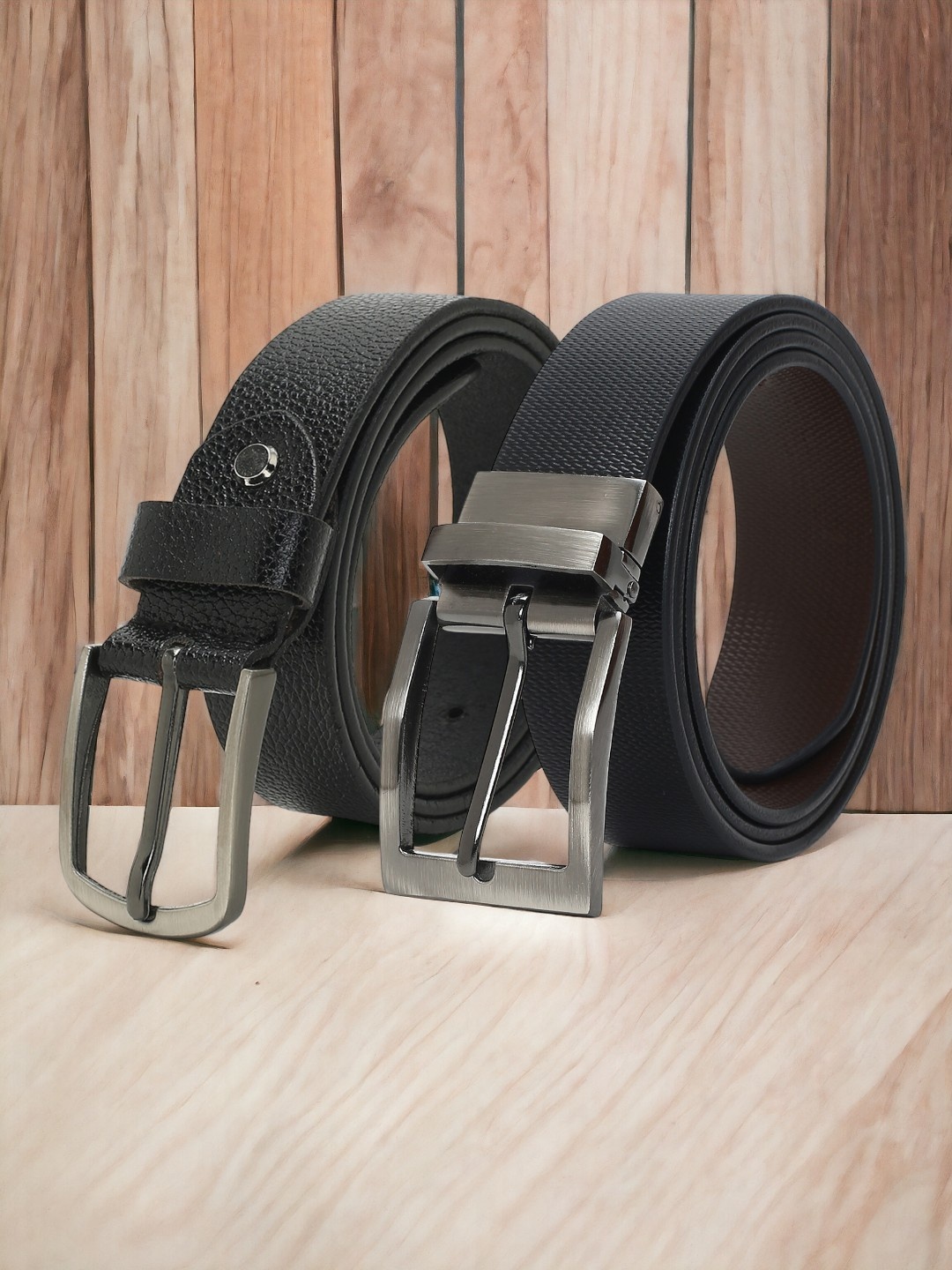 

CRUSSET Men Set Of 2 Textured Leather Reversible Belt, Black