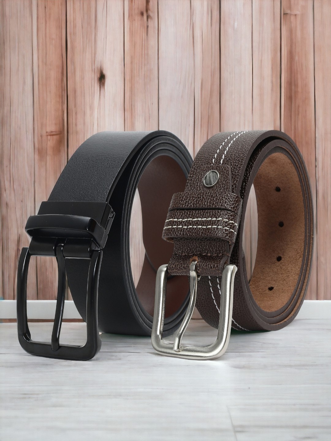

CRUSSET Men Pack Of 2 Textured Leather Formal Belt, Black
