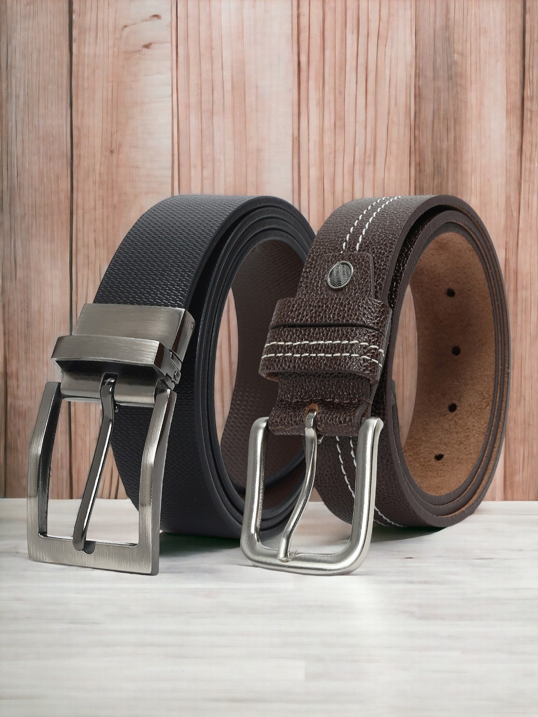 

CRUSSET Men Pack Of 2 Textured Leather Formal Belt, Black