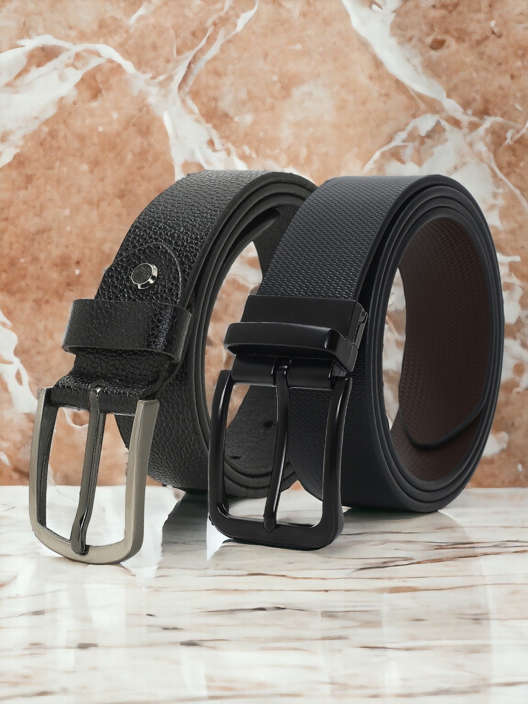 

CRUSSET Men Pack Of 2 Textured Leather Formal Belt, Black