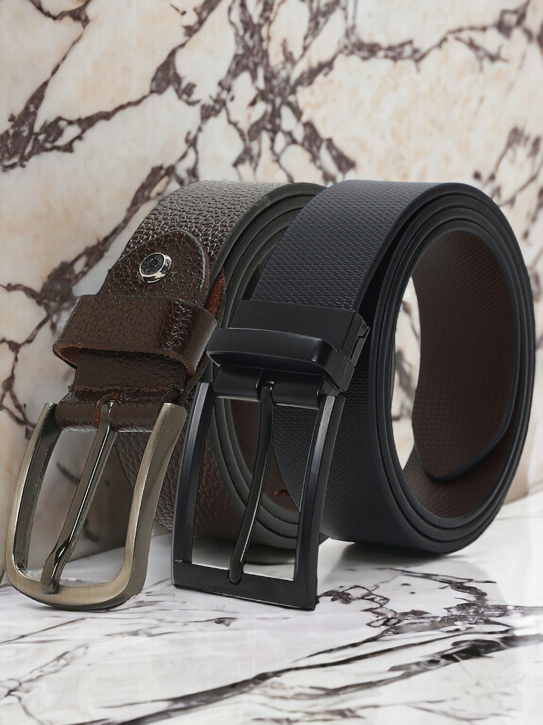 

CRUSSET Men Pack Of 2 Textured Formal Belt, Black