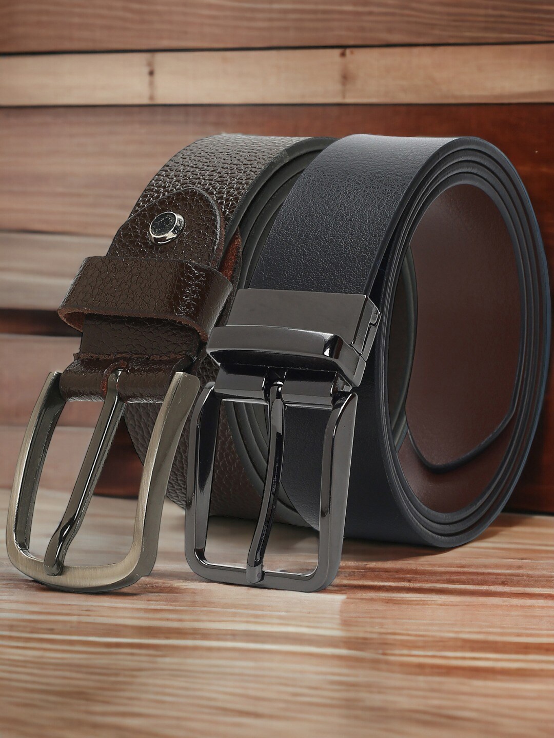 

CRUSSET Men Pack Of 2 Textured Leather Formal Belt, Black