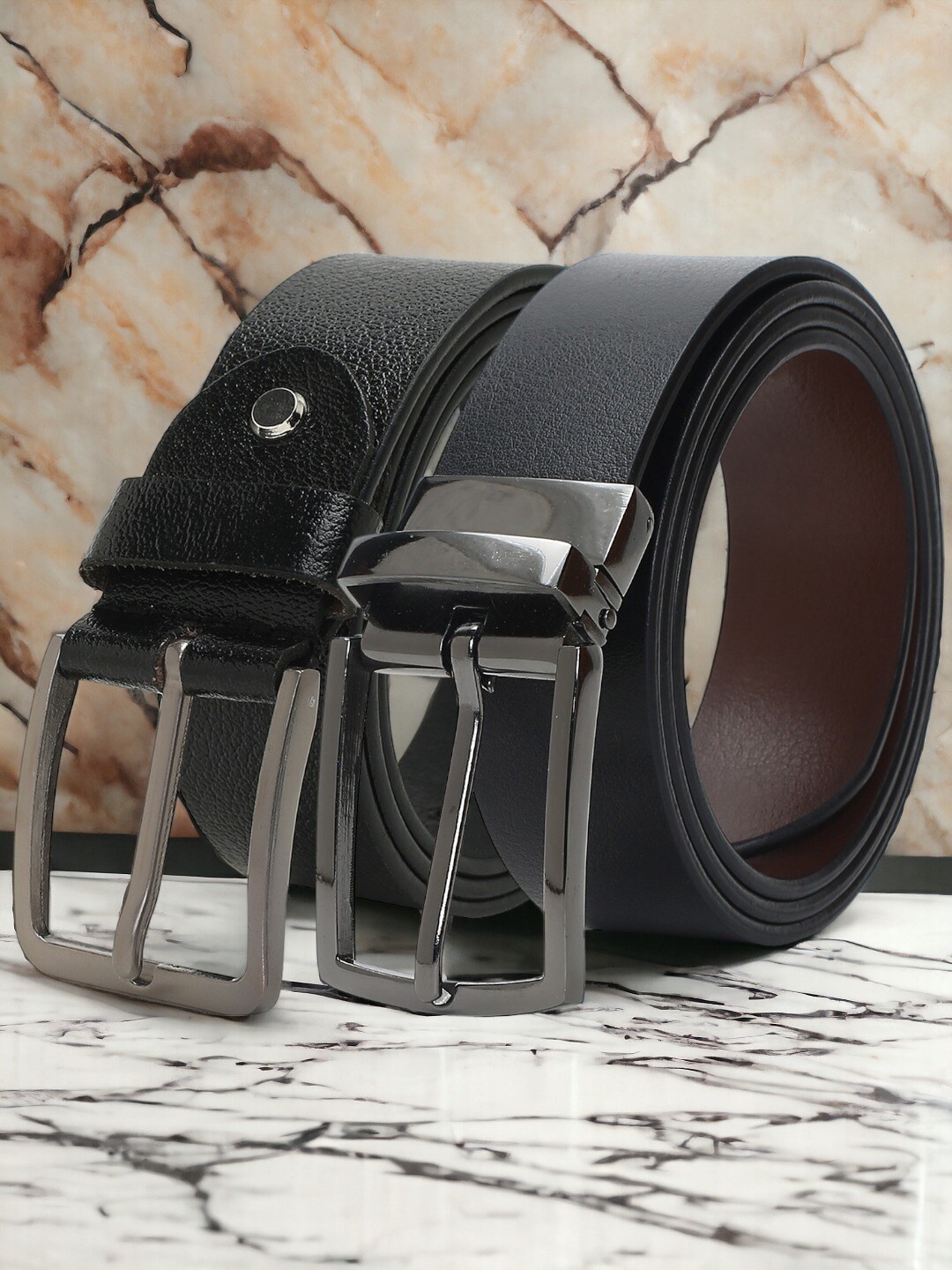 

CRUSSET Men Set Of 2 Leather Reversible Formal Belt, Black