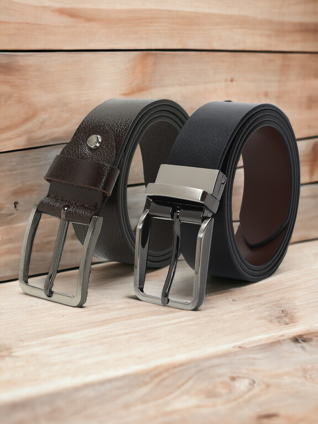 

CRUSSET Men Set of 2 Textured Leather Formal Belts, Black