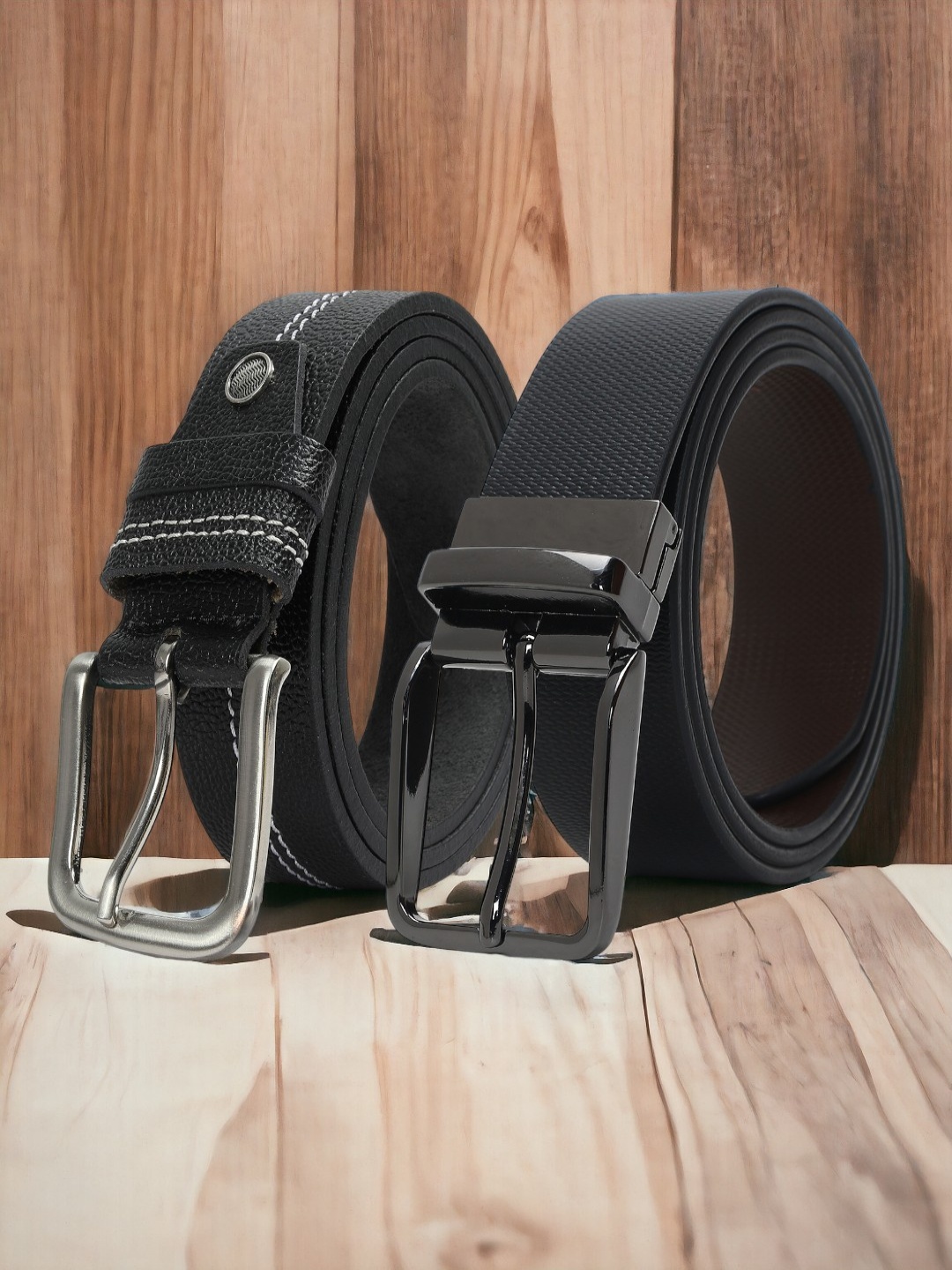 

CRUSSET Men Set Of 2 Textured Leather Reversible Belt, Black