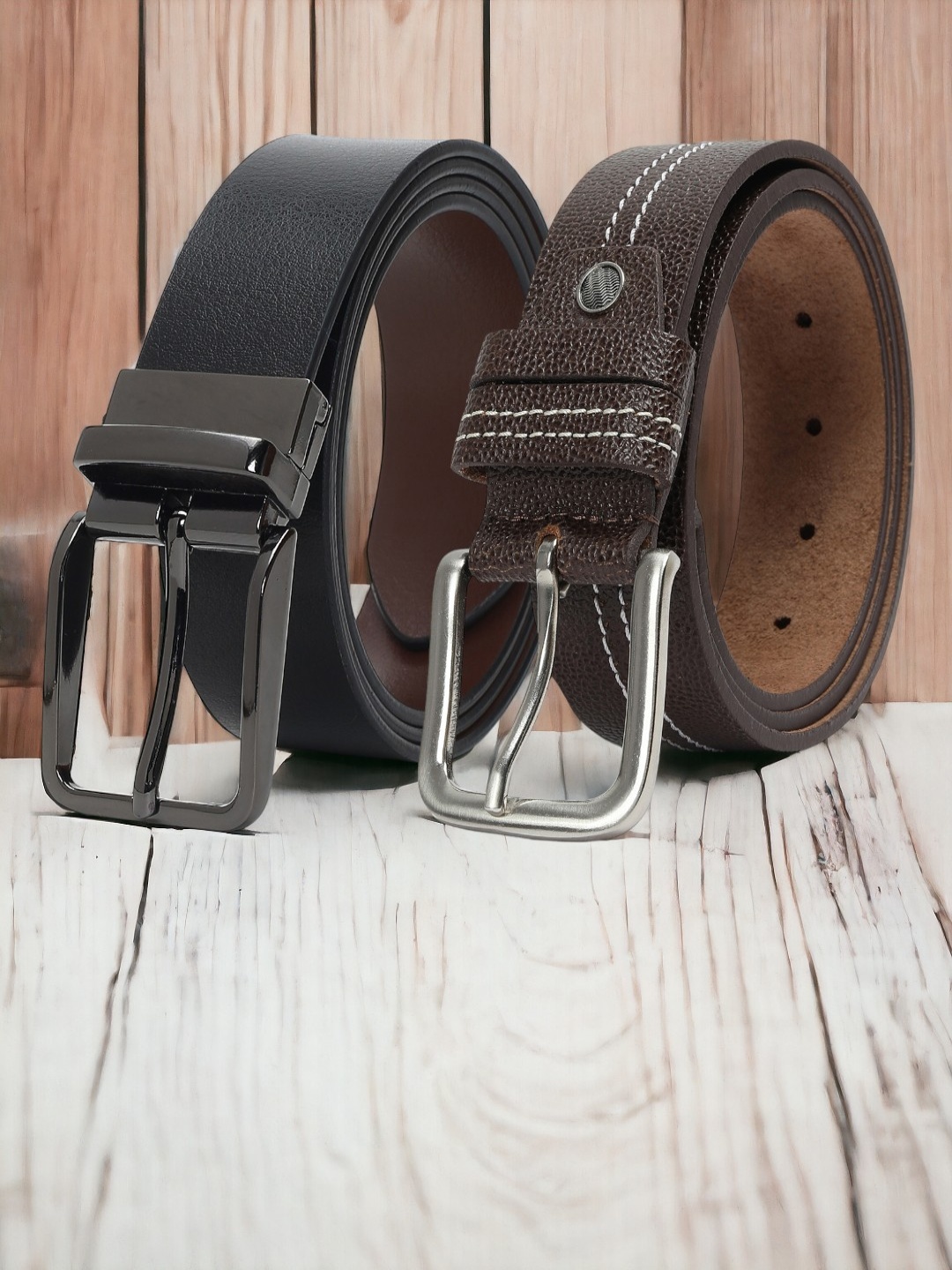 

CRUSSET Men Pack Of 2 Textured Leather Formal Belt, Black