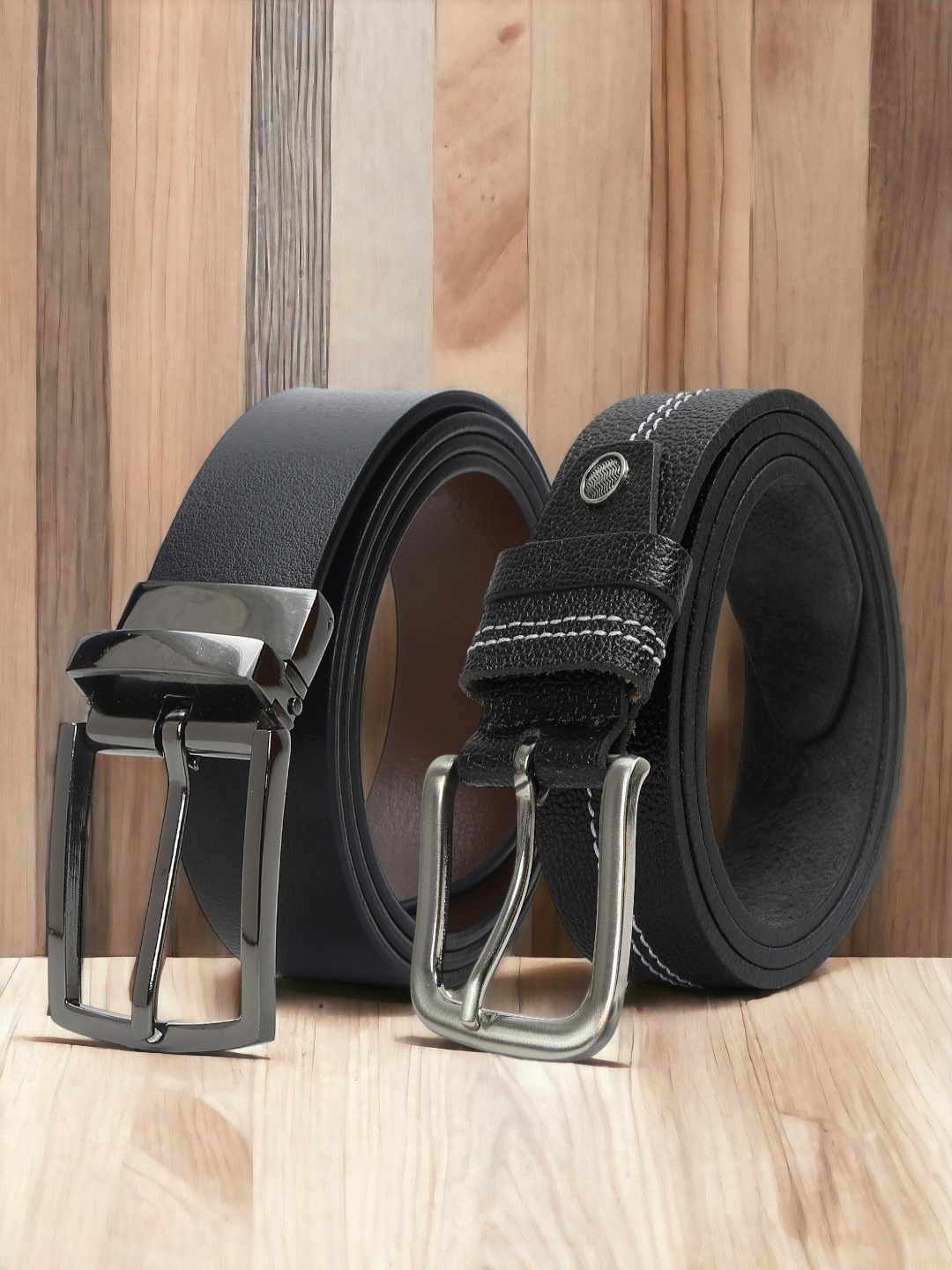 

CRUSSET Men Set Of 2 Textured Leather Reversible Belt, Black