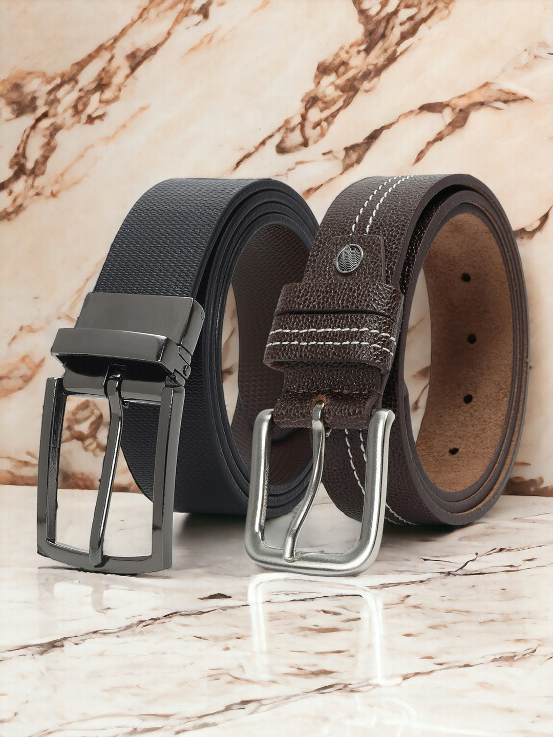

CRUSSET Men Set Of 2 Textured Leather Reversible Belt, Black