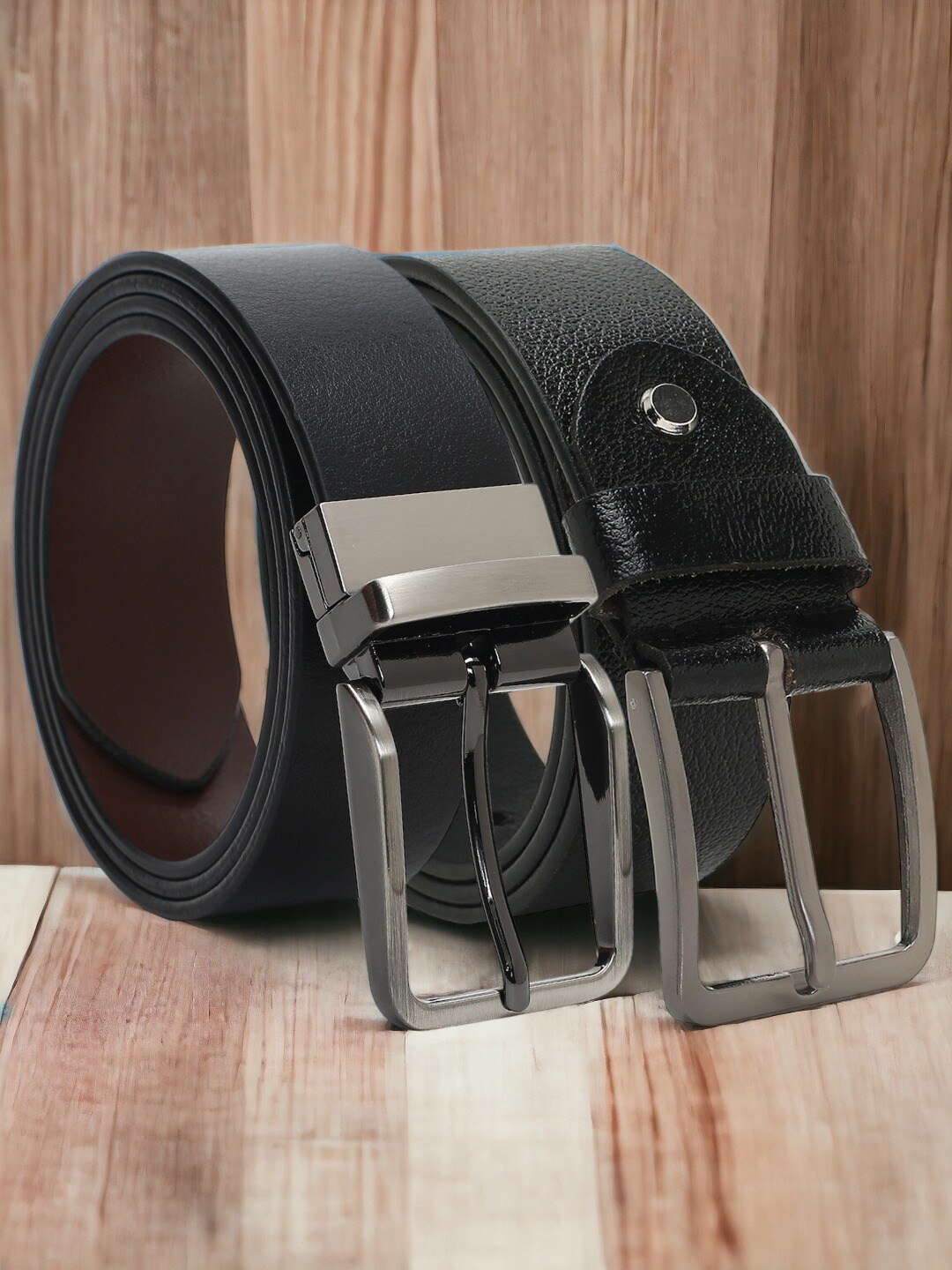 

CRUSSET Men Set Of 2 Textured Leather Reversible Belt, Black