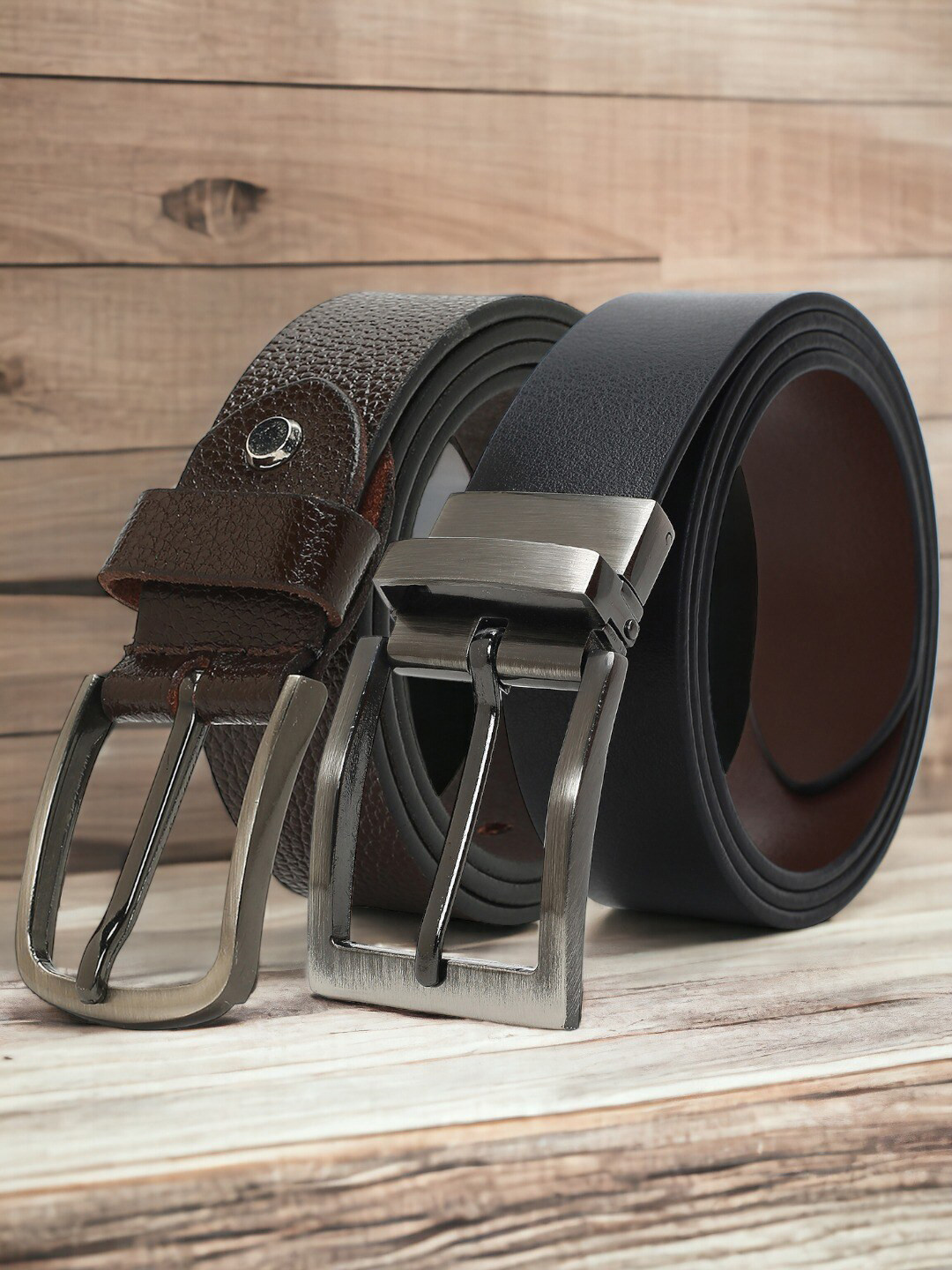 

CRUSSET Men Set Of 2 Textured Leather Reversible Formal Belt, Black