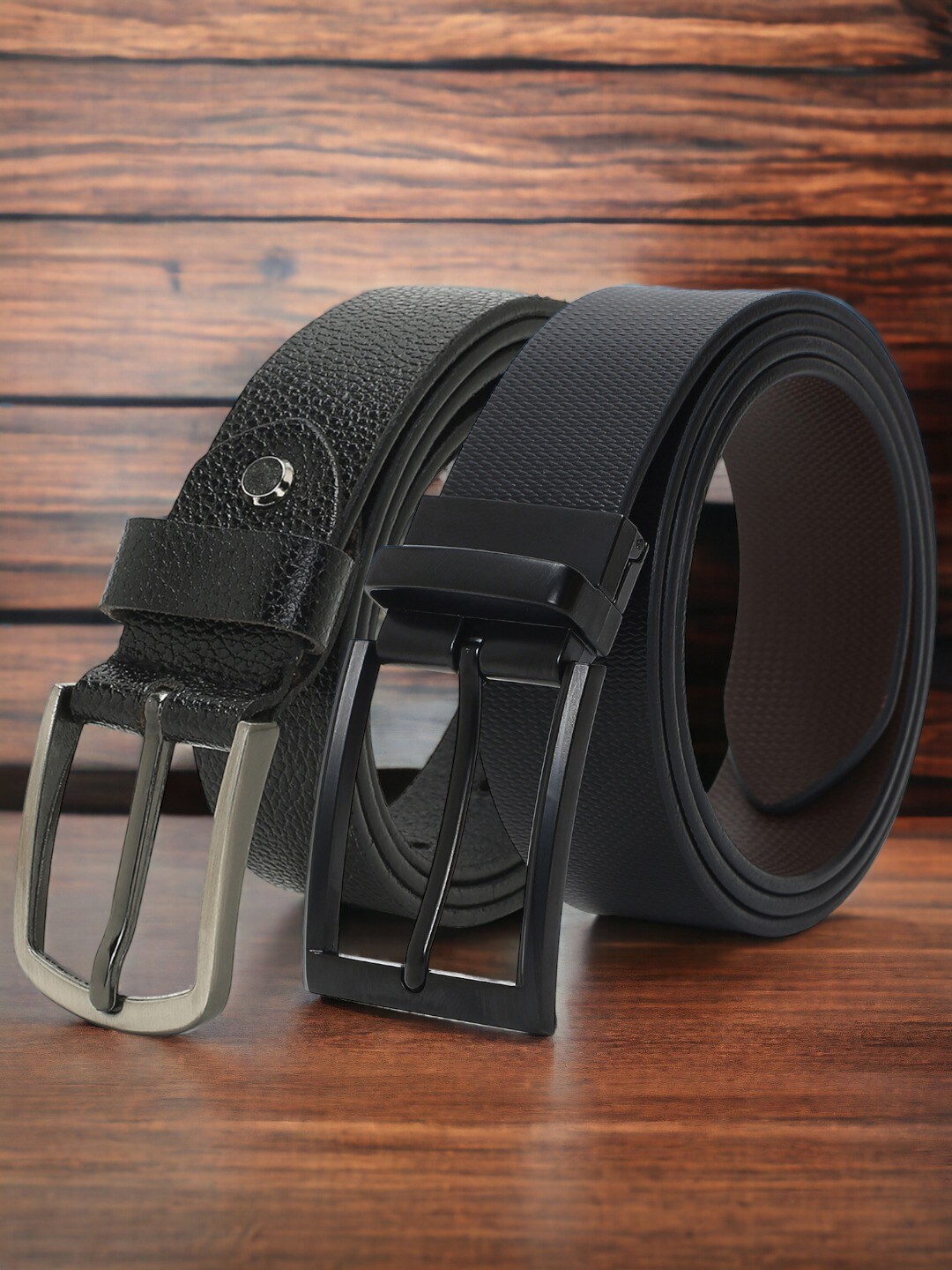 

CRUSSET Men Pack Of 2 Textured Leather Formal Belt, Black