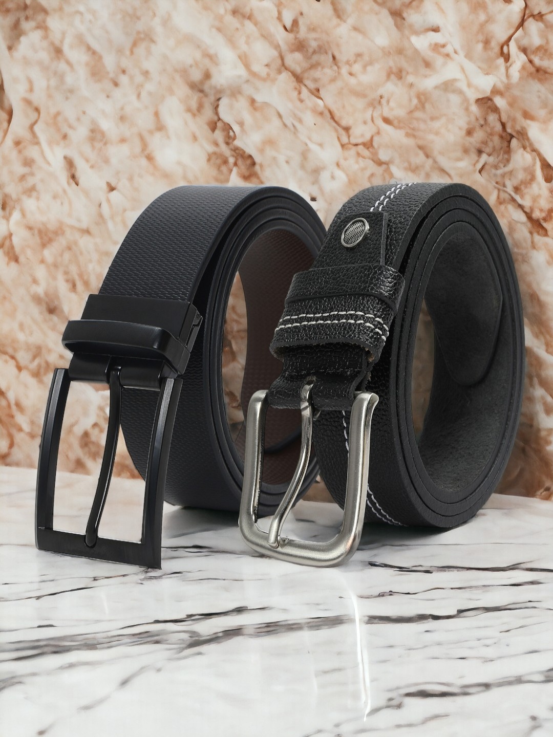 

CRUSSET Men Pack Of 2 Textured Leather Formal Belt, Black