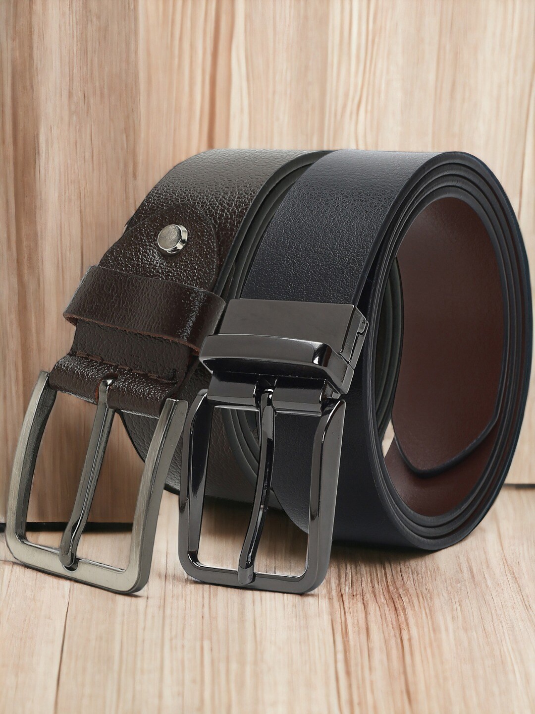 

CRUSSET Men Pack Of 2 Textured Leather Formal Belt, Black