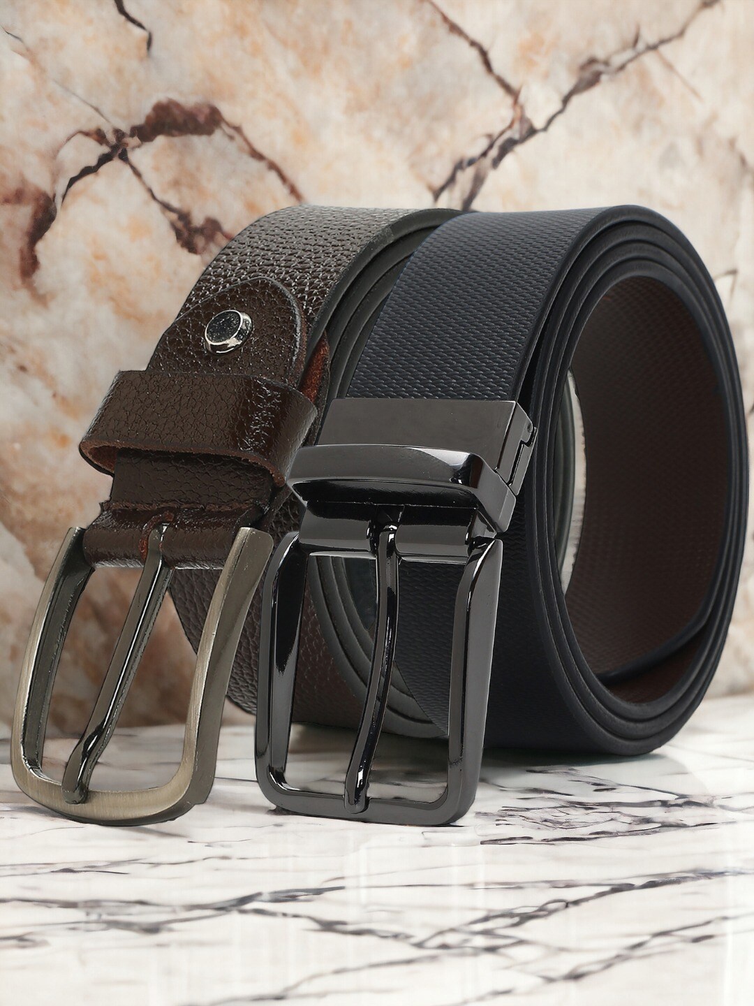 

CRUSSET Men Set Of 2 Textured Leather Reversible Belt, Black
