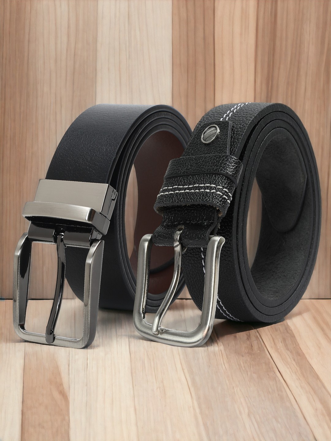 

CRUSSET Men Pack Of 2 Textured Leather Formal Belt, Black