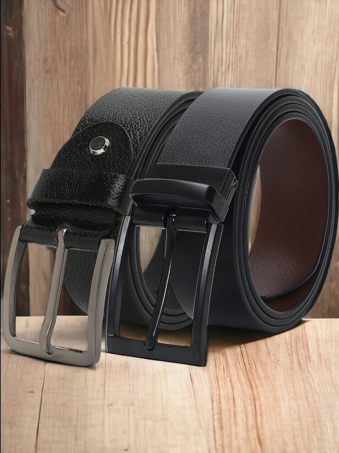 

CRUSSET Men Set Of 2 Textured Leather Reversible Wide Belt, Black