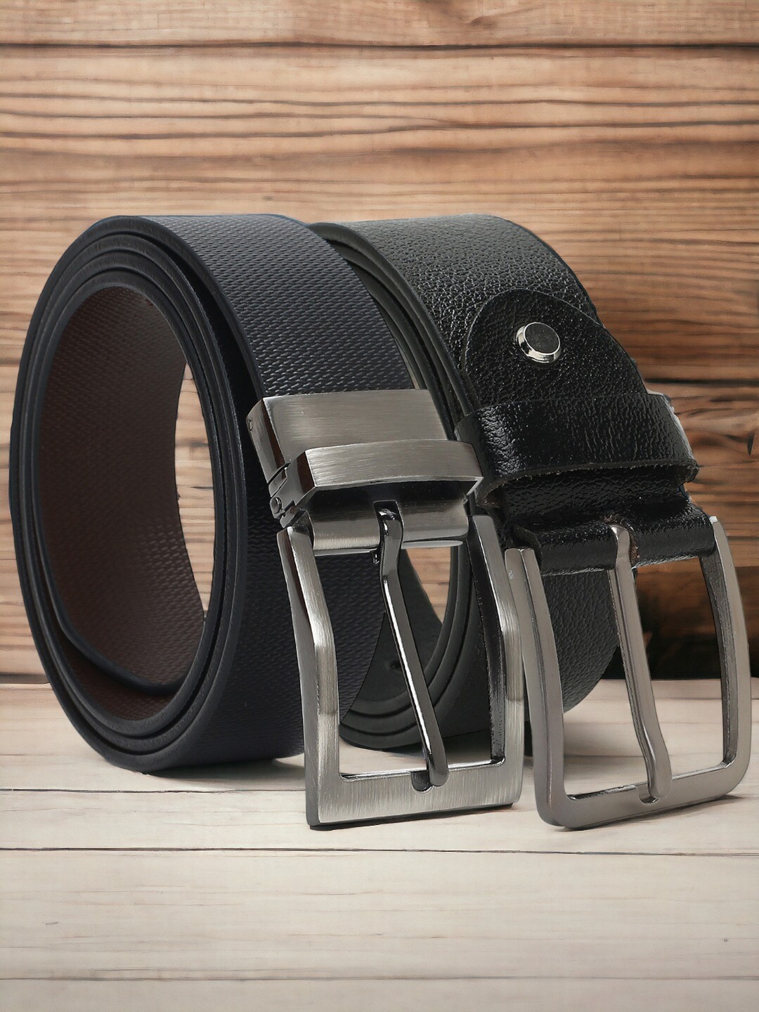

CRUSSET Men Set of 2 Textured Leather Formal Belts, Black