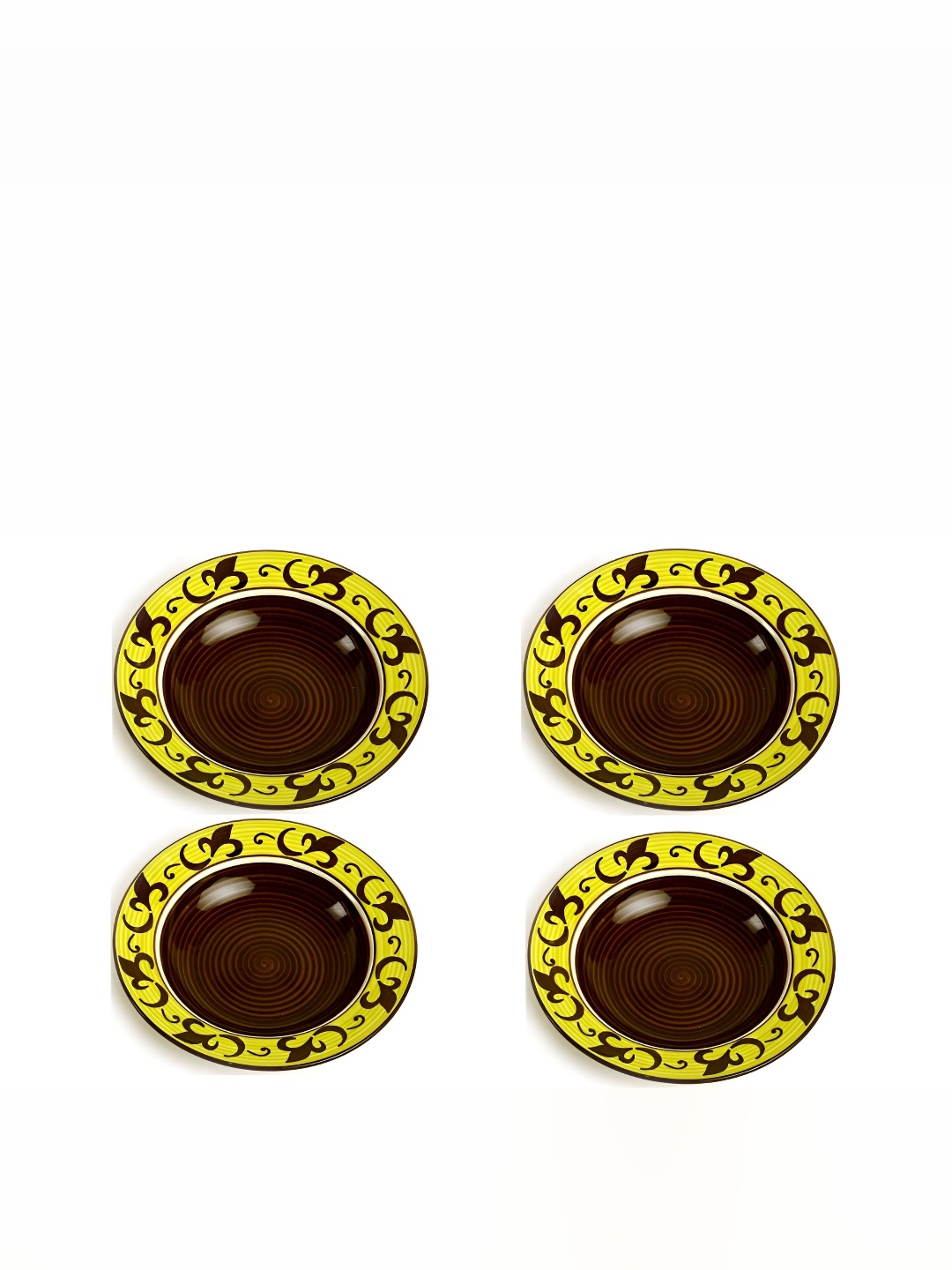 

caffeine Yellow & Brown 4 Pieces Ceramic Microwave Safe Soup Plates