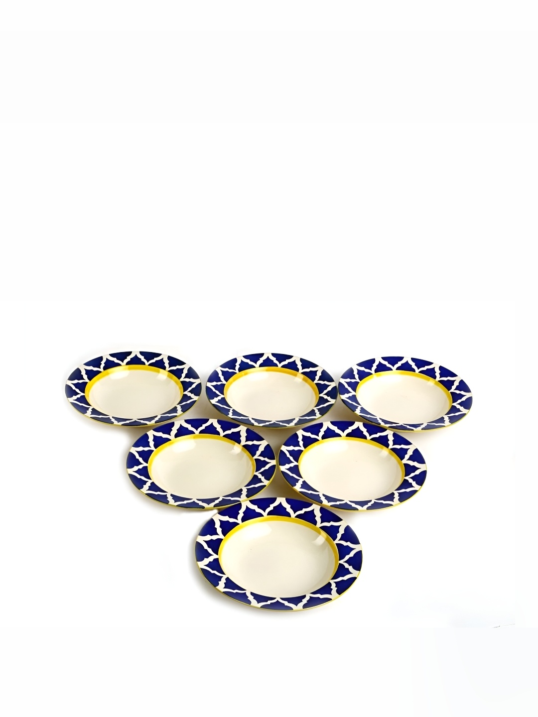 

caffeine White & Blue 6 Pieces Ceramic Microwave Safe Soup Plates