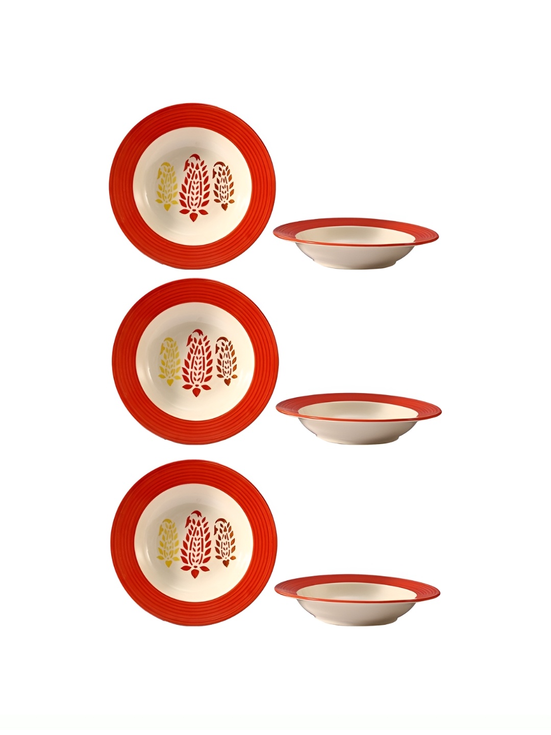 

caffeine Red & White 6 Pieces Printed Ceramic Microwave Safe Soup Plates