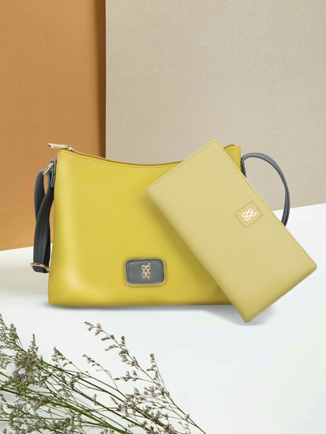 

Baggit Structured Sling Bag with Wallet, Yellow