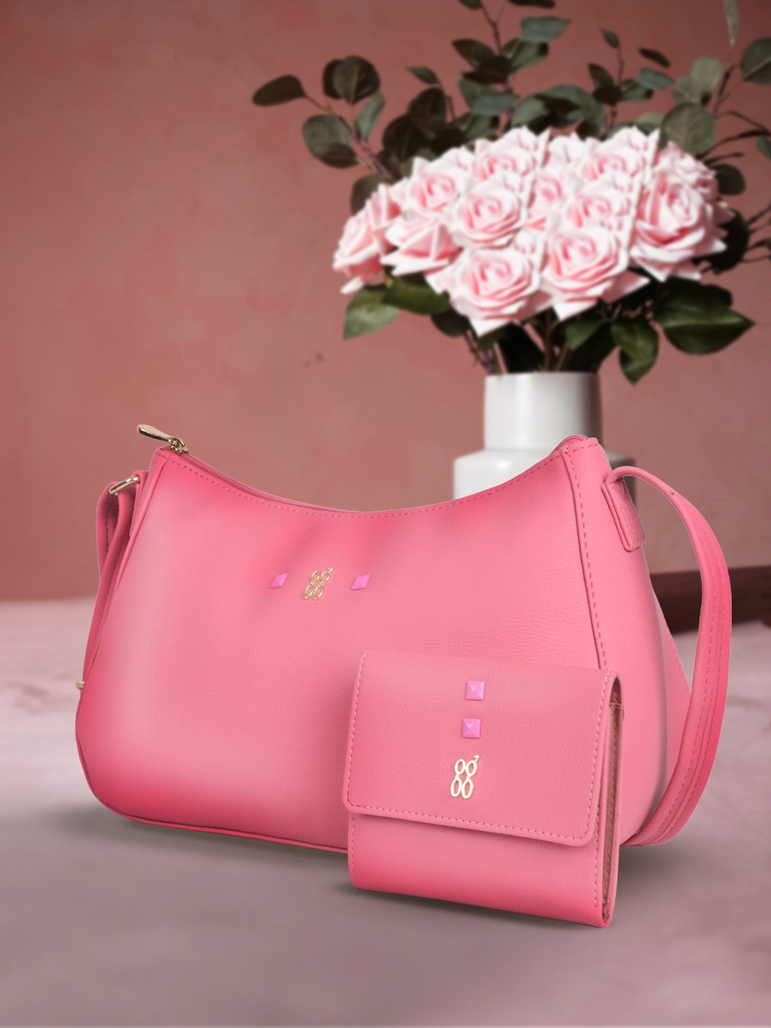 Baggit Structured Shoulder Bag With Wallet, Coral