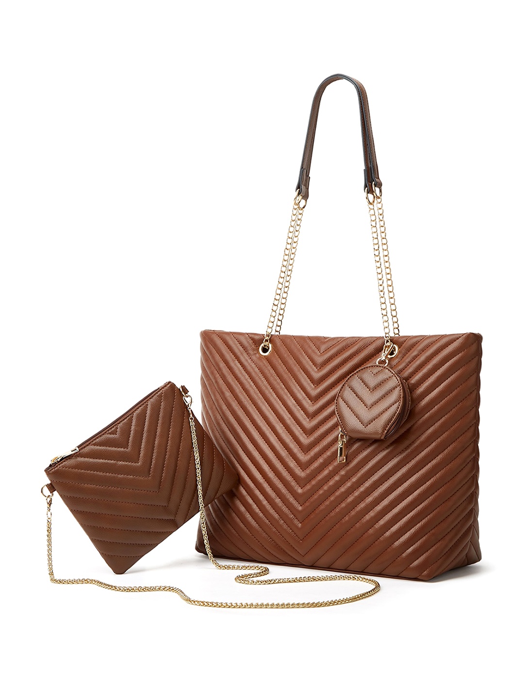 

Sasimo Textured Structured Tote Bag With Pouch, Brown