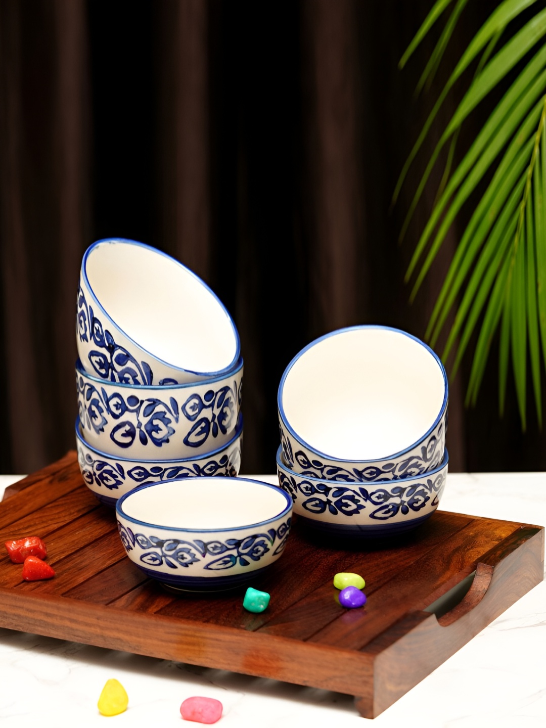 

Freakway White & 6 Pieces Ethnic Printed Ceramic Glossy Bowls