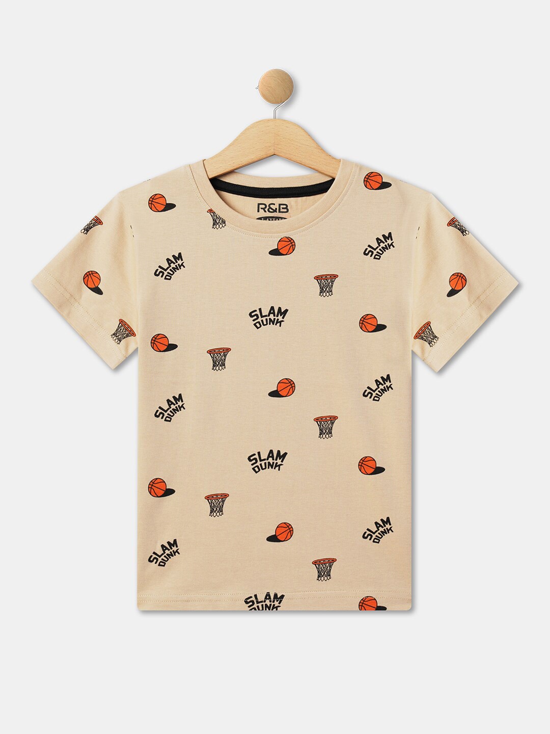 

R&B Boys Conversational Printed Cotton T-Shirt, Beige