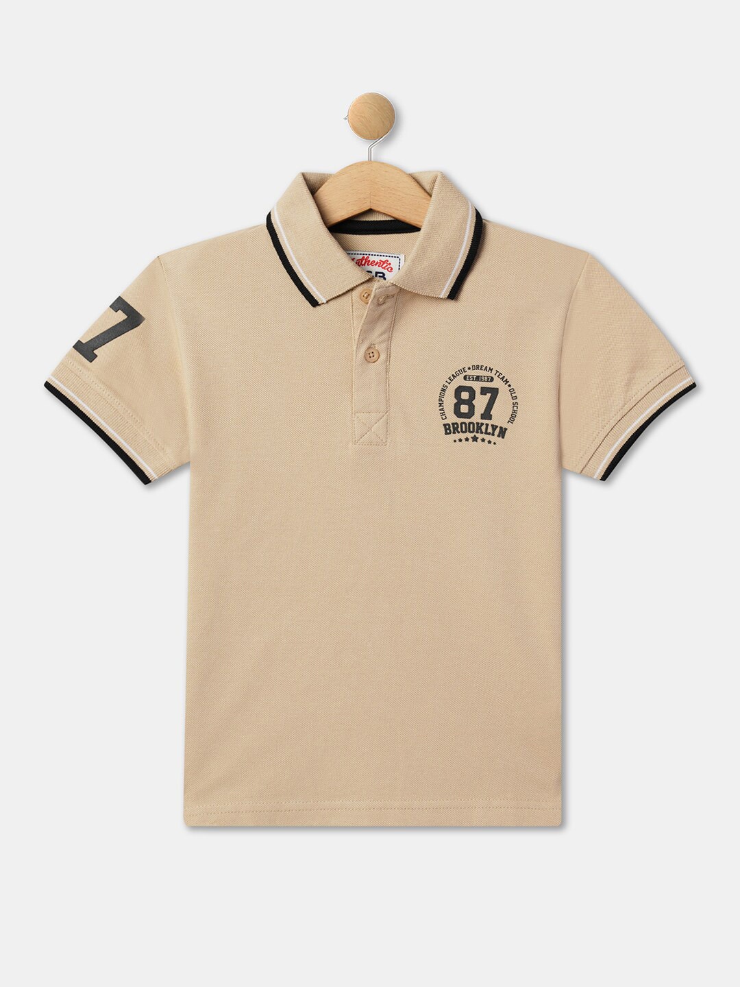 

R&B Boys Polo Collar Relaxed Cotton T-shirt, Beige