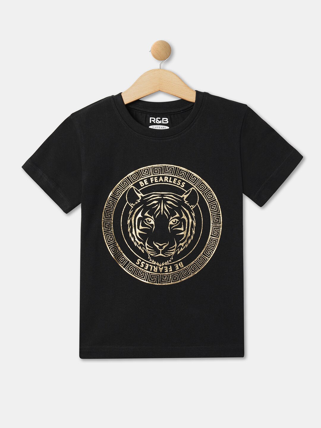 

R&B Boys Relaxed Fit Graphic Printed Cotton T-shirt, Black