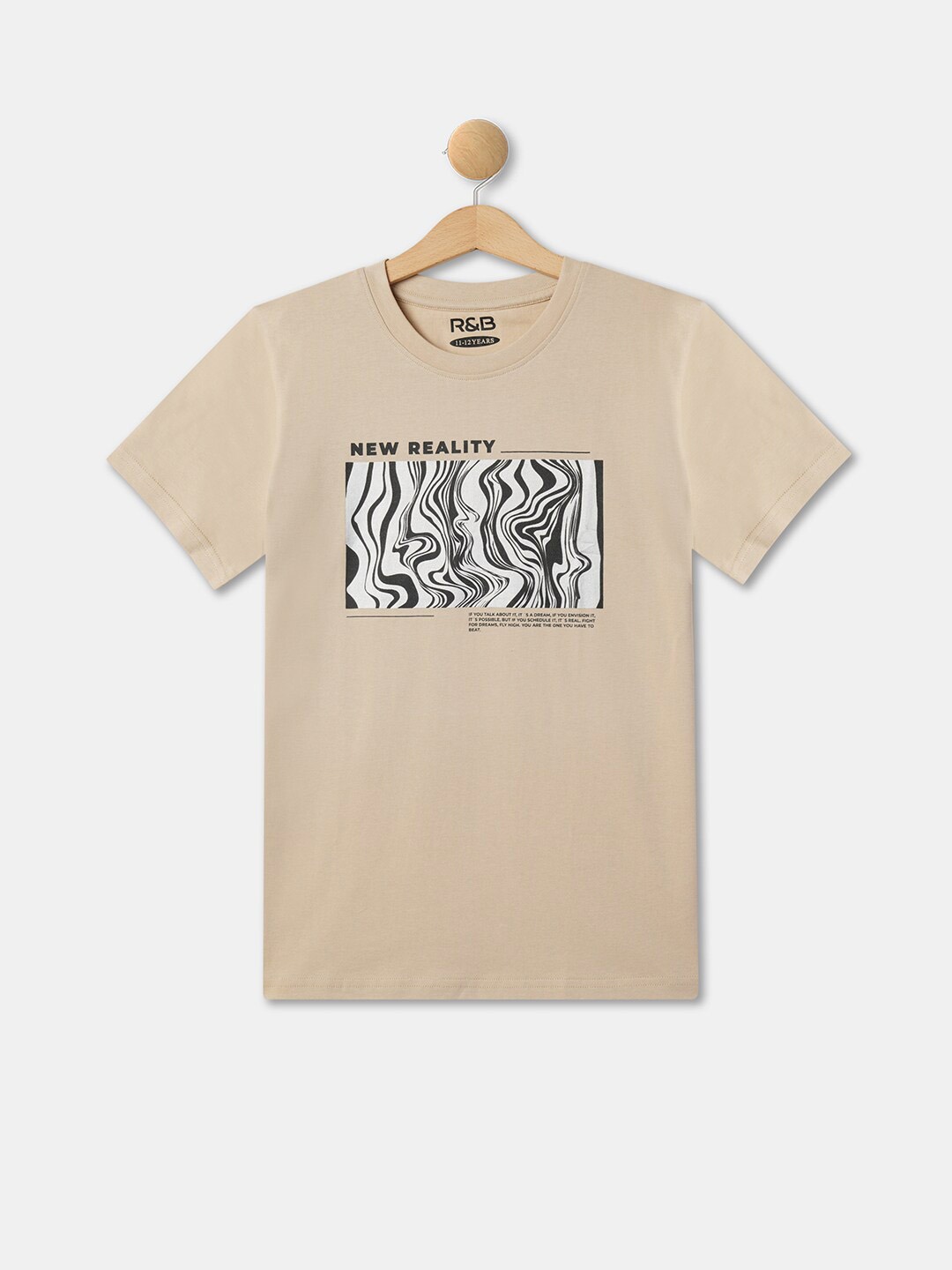 

R&B Boys Graphic Printed Cotton T-Shirt, Beige