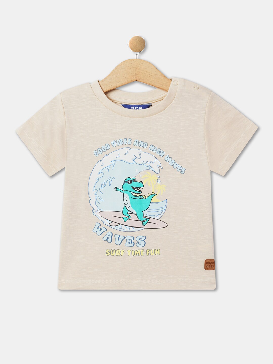 

R&B Boys Graphic Printed Relaxed Fit Cotton T-shirt, Beige