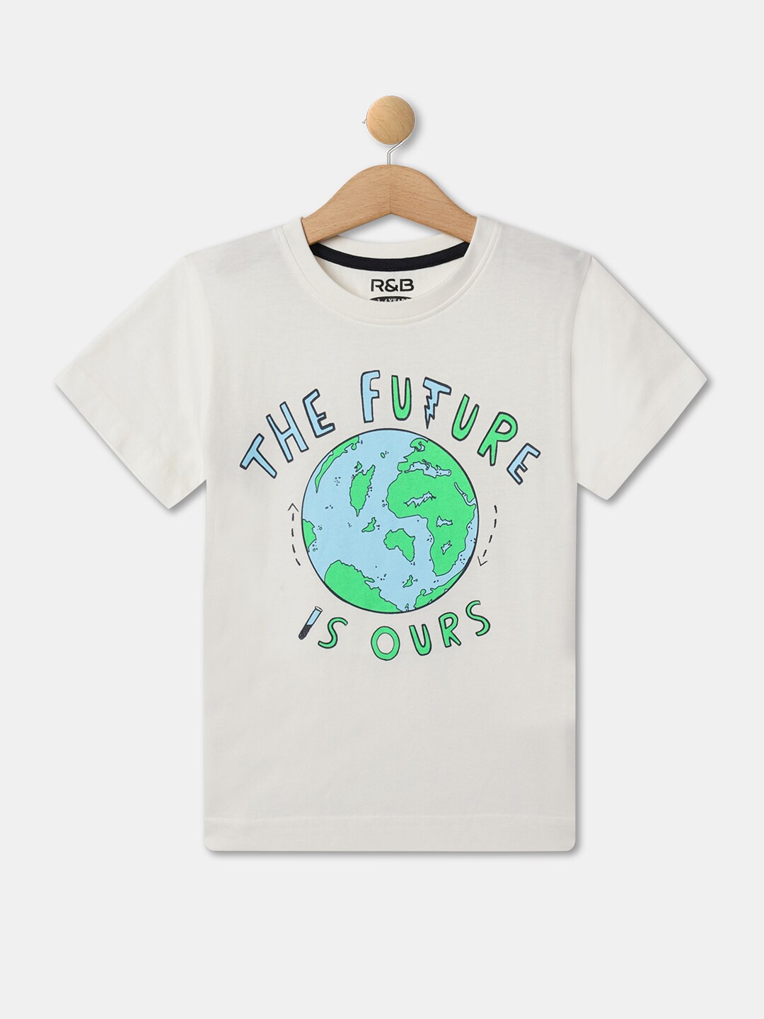 

R&B Boys Typography Printed Cotton T-shirt, Off white