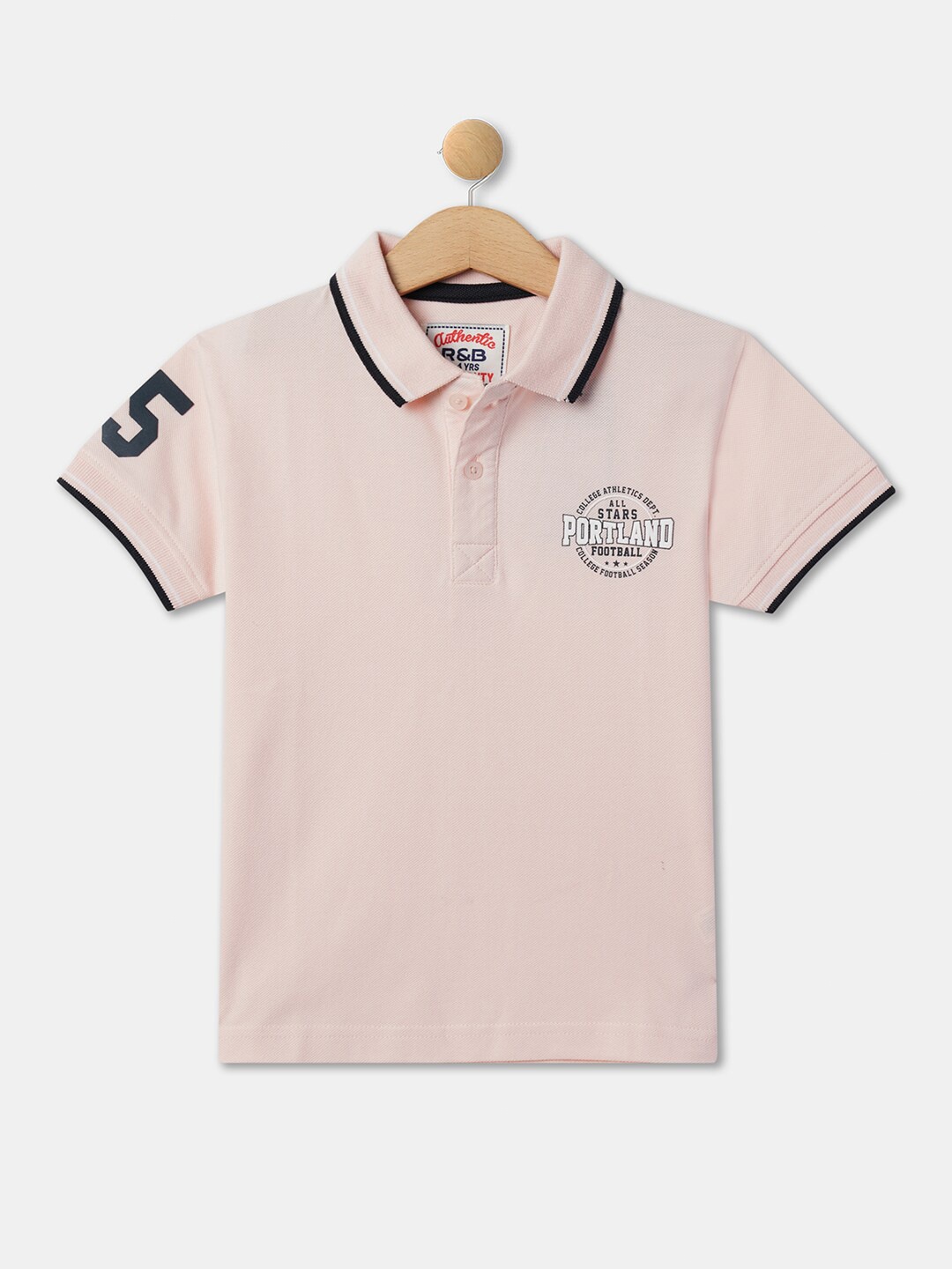 

R&B Boys Typography Printed Cotton Polo Collar T-Shirt, Pink