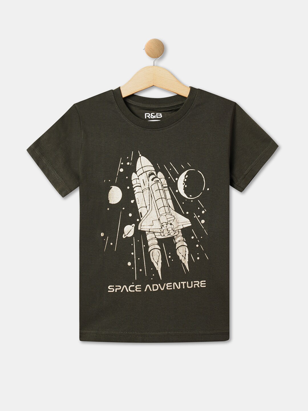 

R&B Boys Graphic Printed Short Sleeves Cotton Relaxed Fit T-shirt, Olive