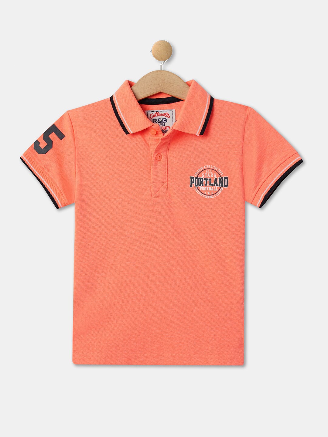 

R&B Boys Typography Printed Cotton Polo Collar T-Shirt, Peach