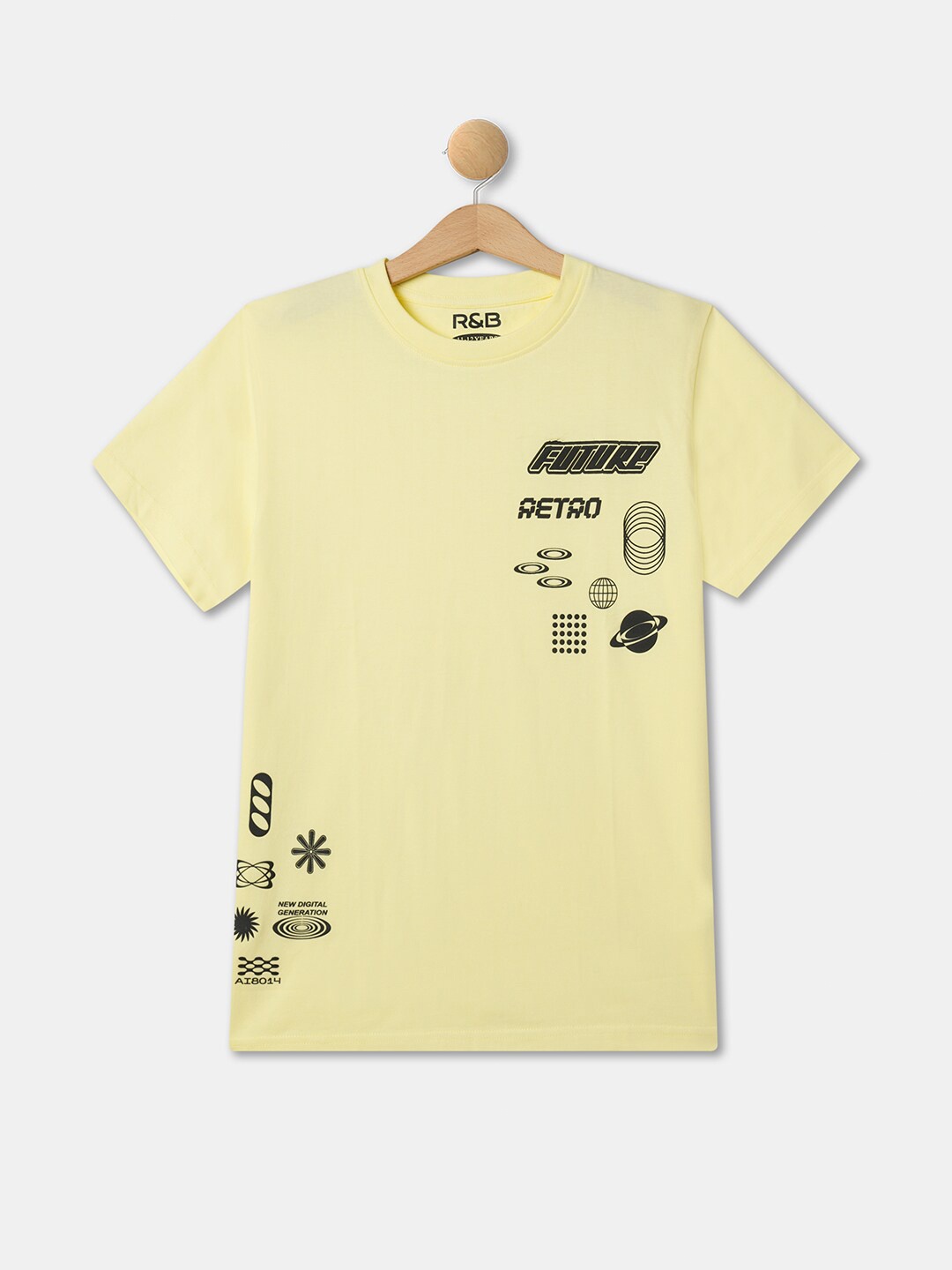 

R&B Boys Graphic Printed Relaxed Fit Cotton T-shirt, Yellow