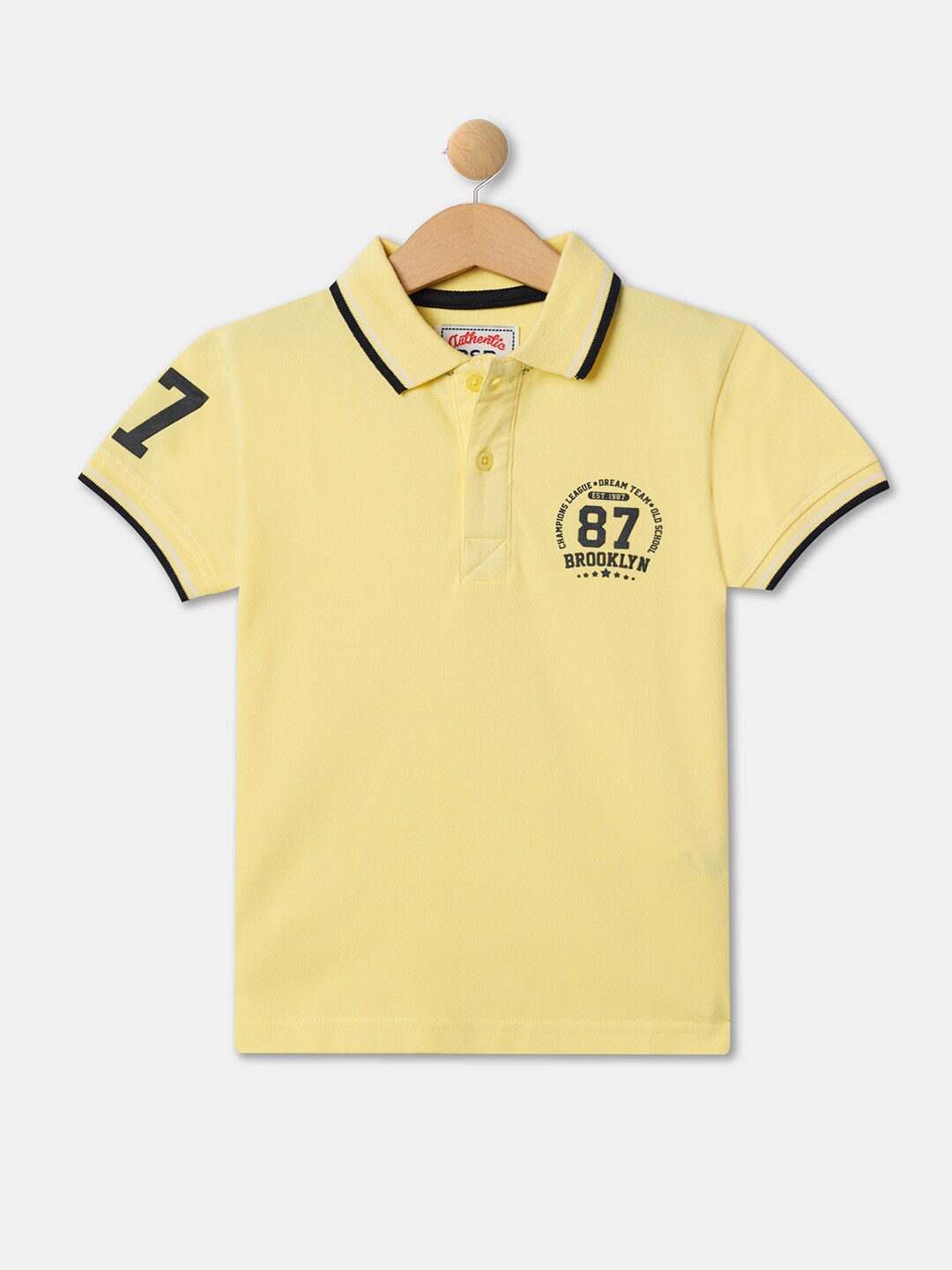

R&B Boys Typography Printed Cotton Polo Collar T-Shirt, Yellow
