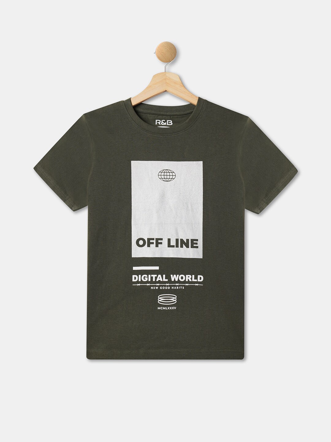 

R&B Boys Typography Printed Cotton Relaxed Fit T-shirt, Olive