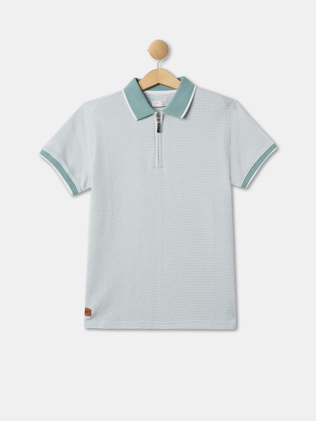 

R&B Boys Self Design Relaxed Fit Polo Collar Cotton T-shirt, White