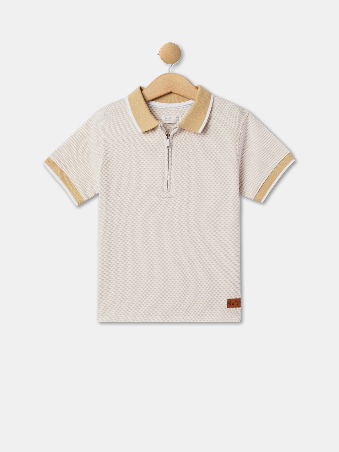 

R&B Boys Self Design Relaxed Fit Polo Collar Cotton T-shirt, Brown