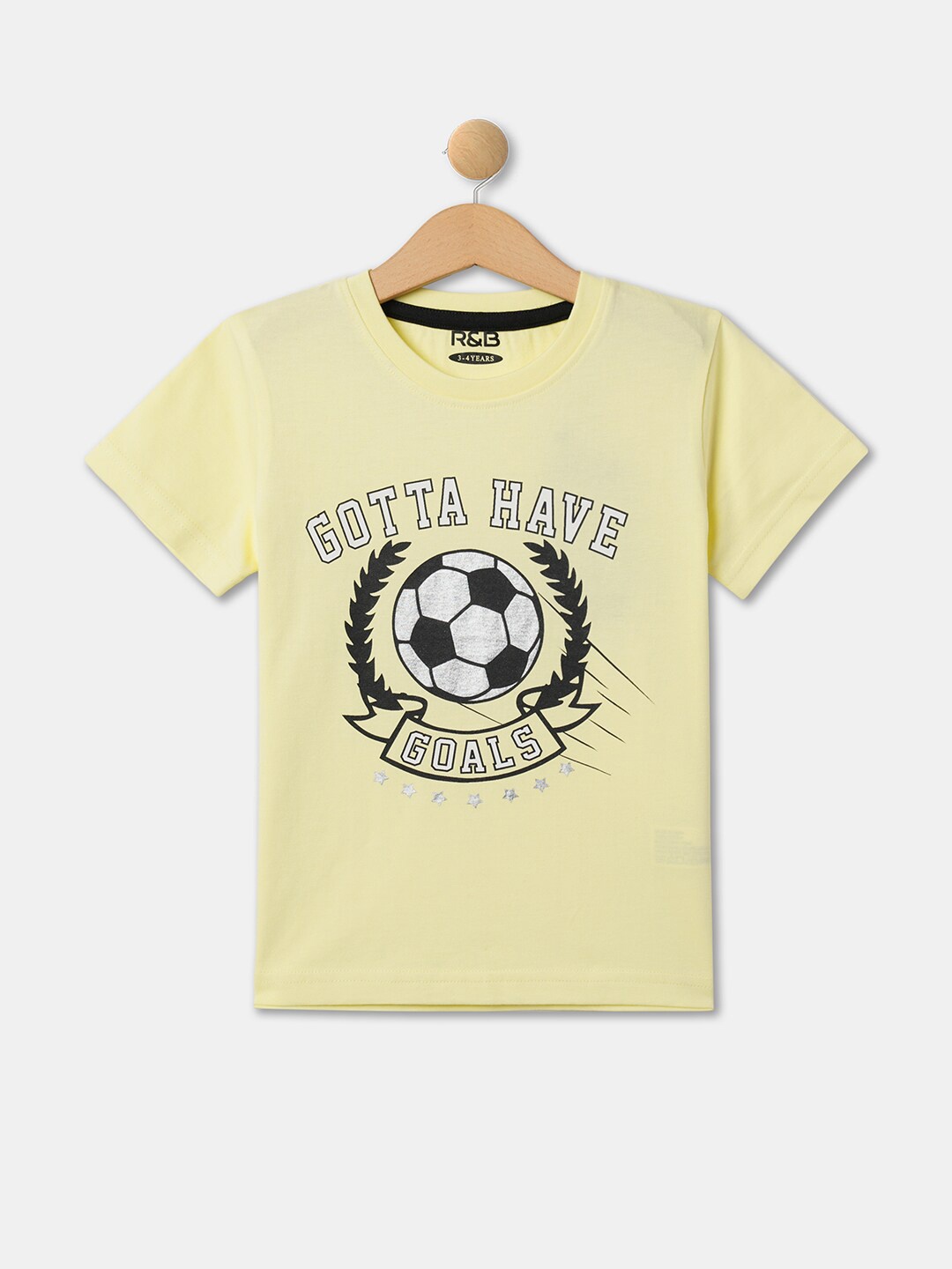 

R&B Boys Graphic Printed Relaxed Fit Cotton T-shirt, Yellow